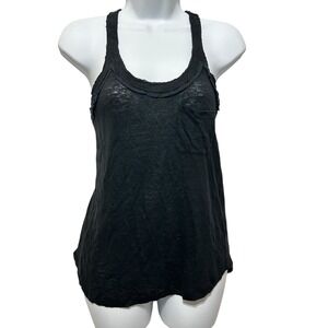 Hi-Line Women Long Linen Tank Top‎ XS Black Racerback 90s Y2K Grunge Minimalist